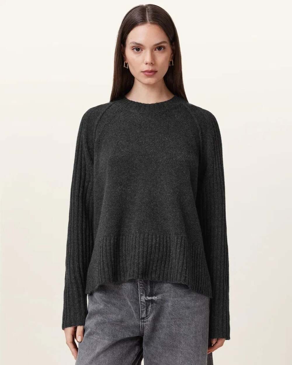 AllSaints Anthe 100% Wool Relaxed Crewneck Sweater Small Jumper Quiet Luxury